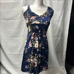 Floral Sleeveless Dress - Blue and Pink